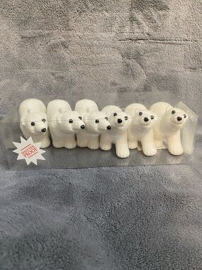 2/$10 - NIB Set of 6 Shatter Proof White Glittered Polar Bear Ornaments